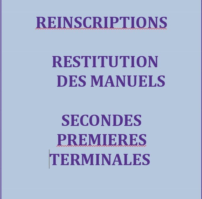 Réinscription et Restitution des manuels  –  juin 2022